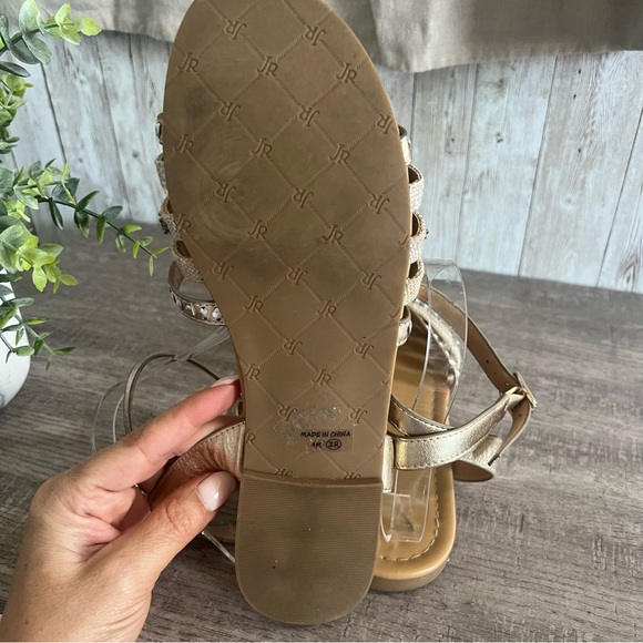 Jack Rogers Gold Raffia Strappy Woven Beaded Sandals 9 - Picture 5 of 5